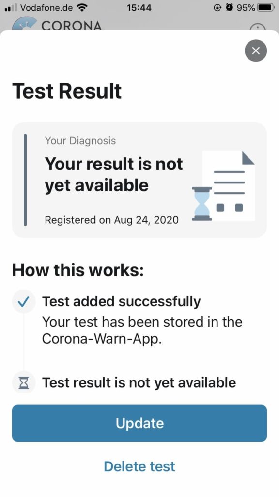 QRコードを読み取ったCorona-Warn-App